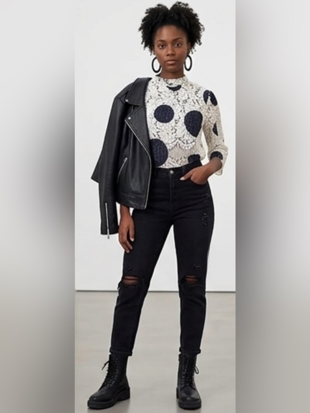 Anthropologie - HD in Paris Romantic Lace Polka Dot Blouse in Navy/Ivory size 8 - Picture 4 of 16